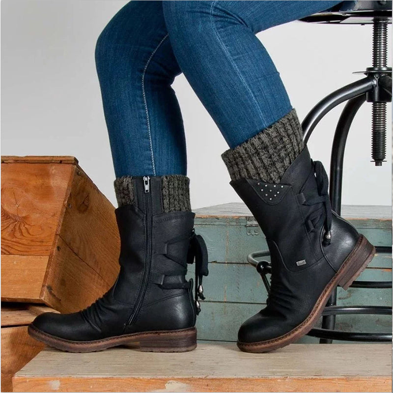 Warm Back Lace Up Leather Winter Boots