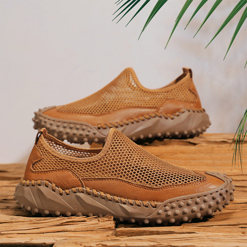 ⏰Fresh Steps – 60% OFF🛒 Men’s Slip-On Orthopedic Casual Walking Shoes – Breathable Mesh, Leather Trim, Arch Support & Non-Slip Rubber Sole for Outdoor Trekking