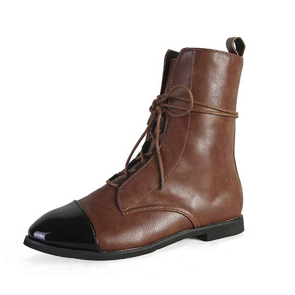 Women'S Paneled Lace-Up Short Martin Boots Biker Boots