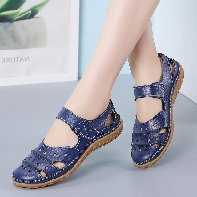 Women's Hollow Out Closed Toe Sandals, Non-slip Walking Shoes, Faux Leather Sandals