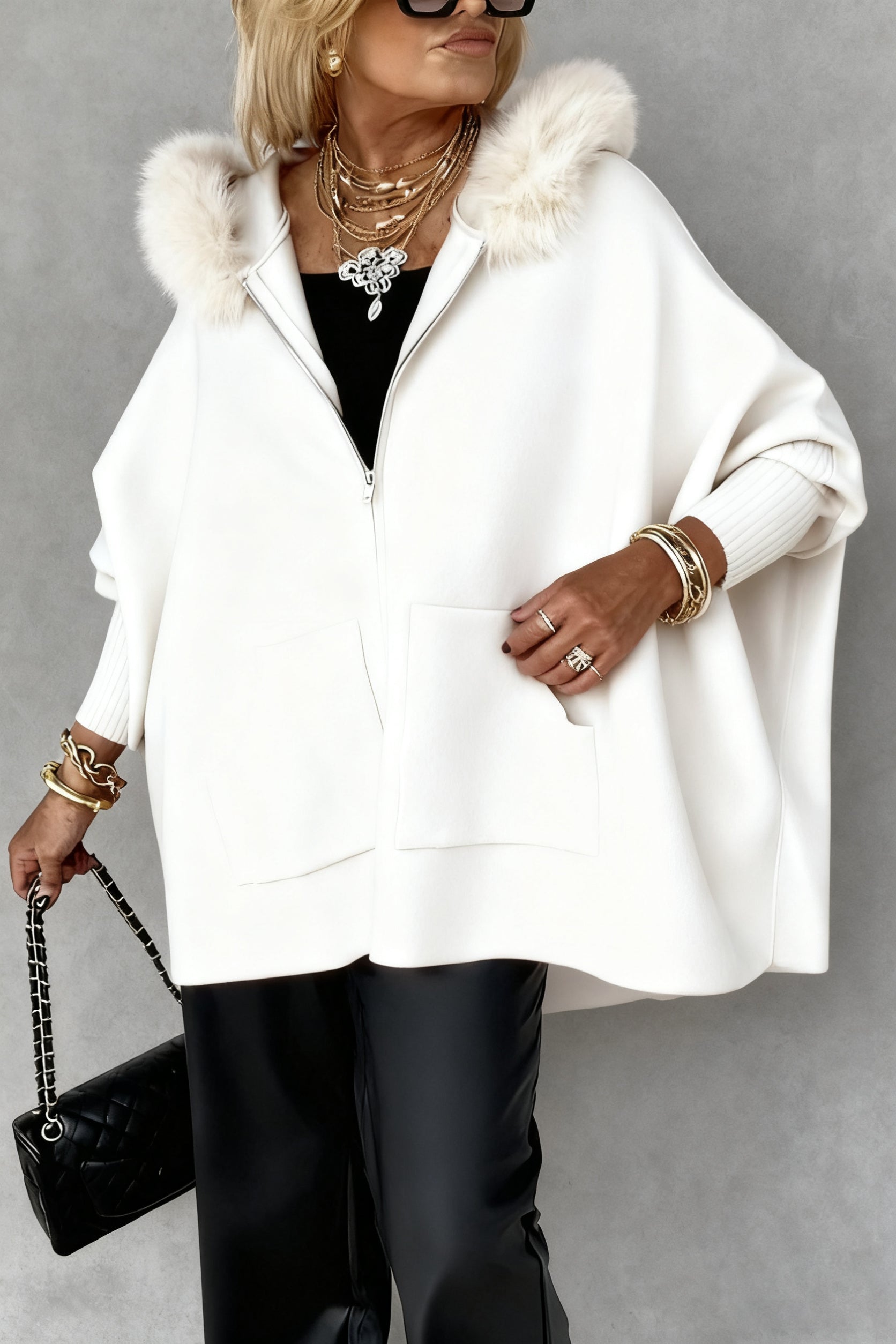 🔥Limited Time Discount💥Women Fur Collar Solid Color Casual Jacket