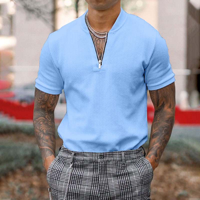 Gentleman business short-sleeved fitness zipper T-shirt