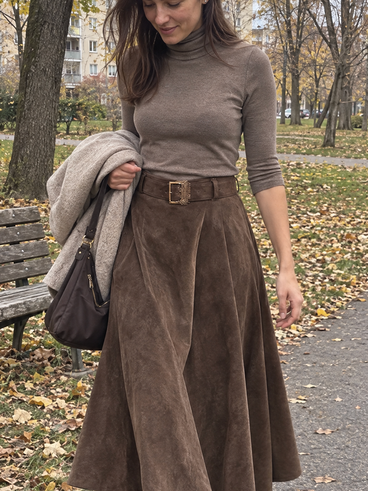 Suede skirt two-piece set (includes belt)