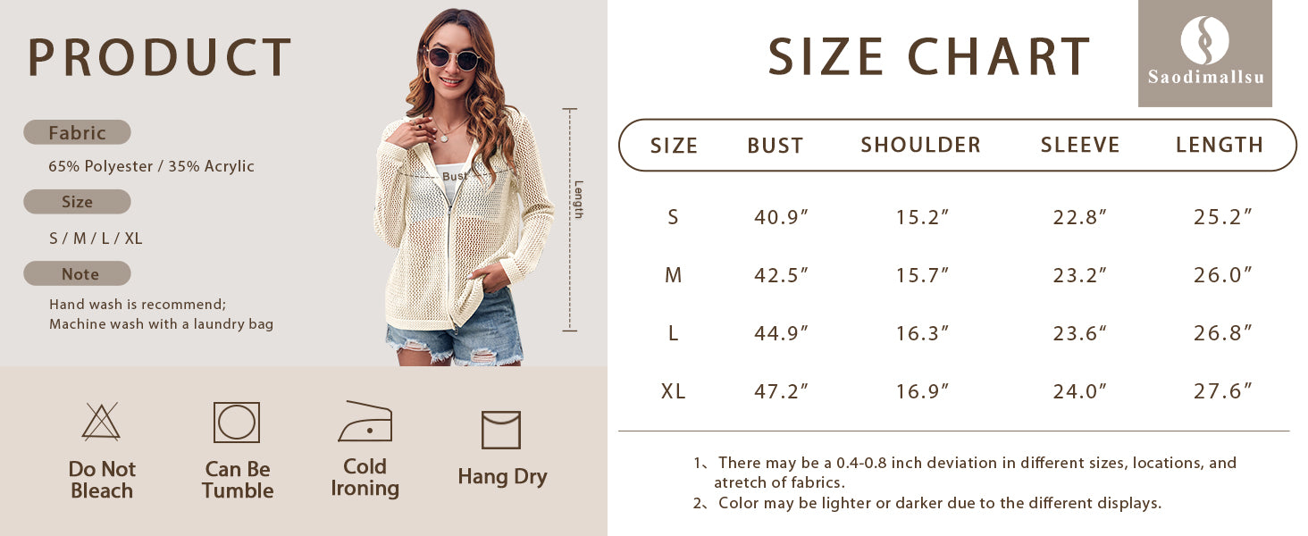 Women's Crochet Lightweight Cardigan Zip Up Hooded Long Sleeve Knit Sweater Mesh Beach Swim Cover Up