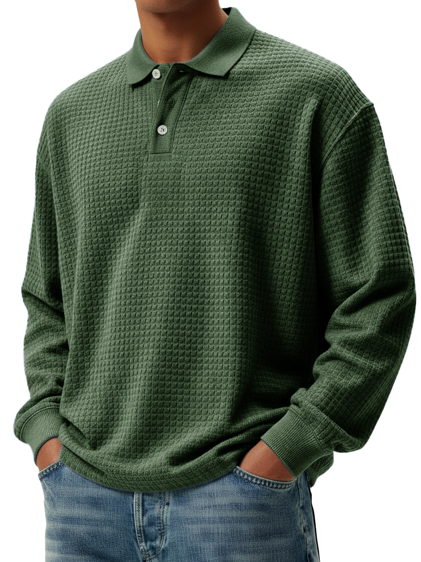 Men's Stylish Retro Small Square Fabric Lapel Long-sleeved Polo Shirt