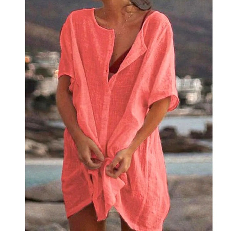 Women's Summer Cotton Casual Loose Short sleeve shirt