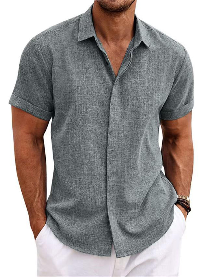 Men's Relaxed Fit Short Sleeve Lapel Button Summer Shirt