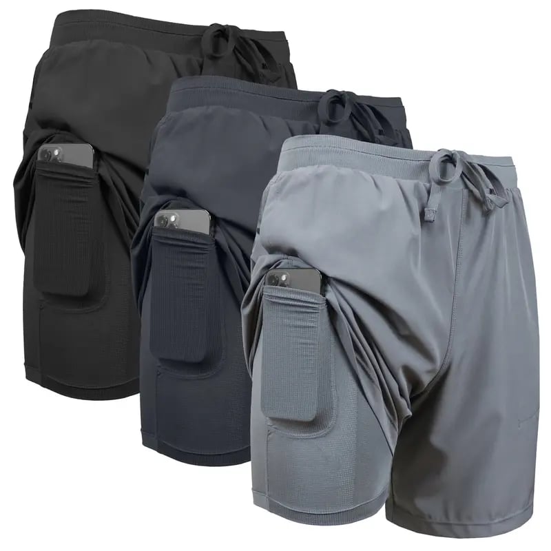 🔥Men's 2 in 1 Stretch Active Quick Dry Gym Running Shorts With Liner