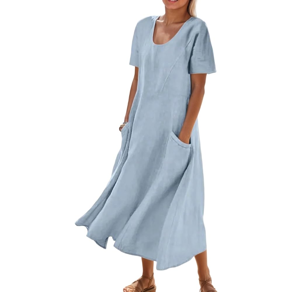 Women's Short-Sleeved Printed Long Dress