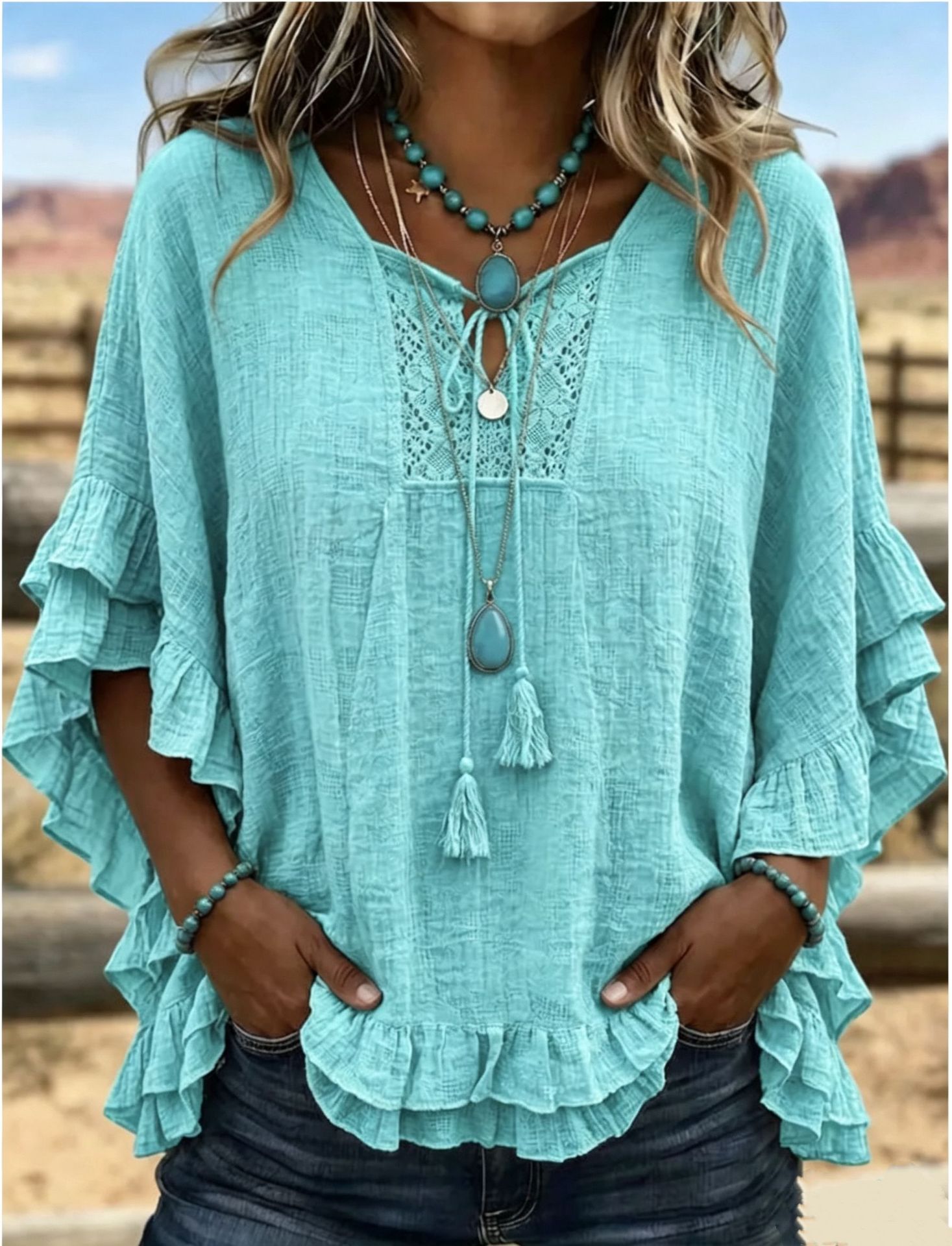 Vintage Art Patchwork Hollow Design Cotton And Linen Shirt