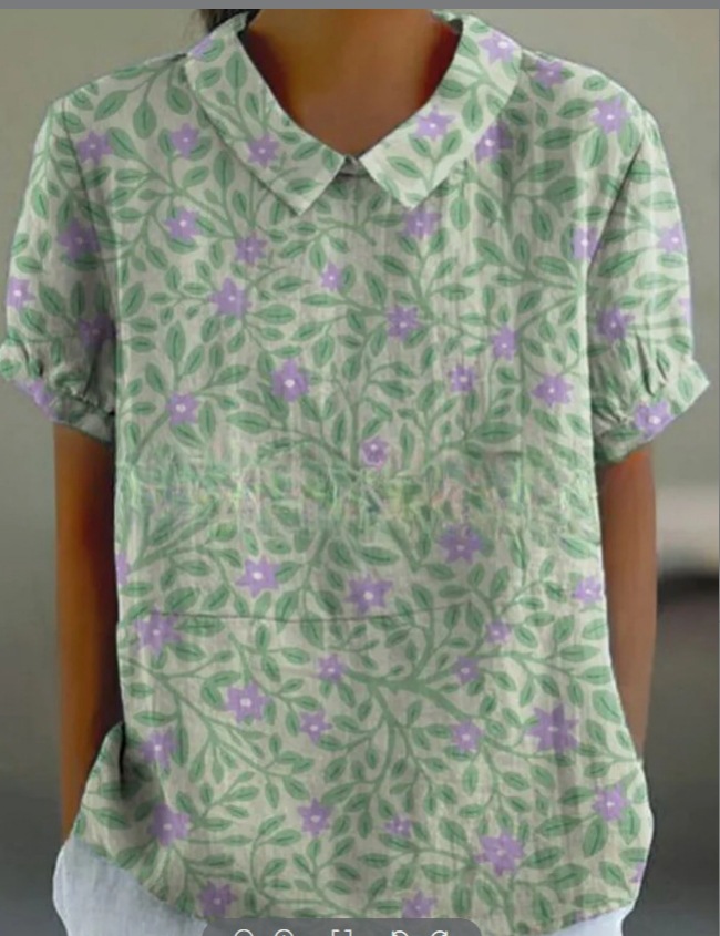 Women's Retro Floral Print Cotton Linen Casual Shirt