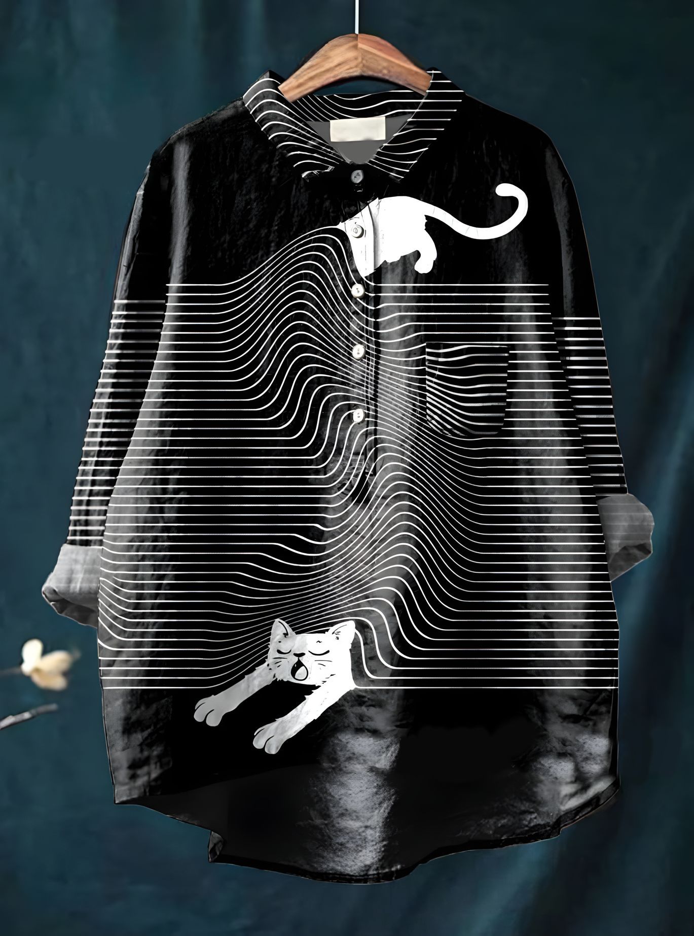 Women's Simple Colorful Flat Cat Print Casual Cotton And Linen Shirt