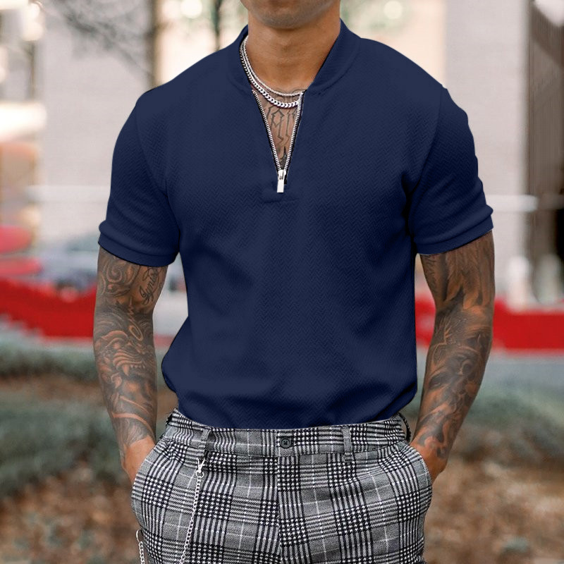 Gentleman business short-sleeved fitness zipper T-shirt