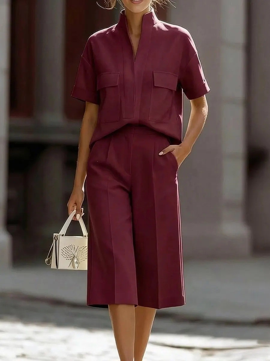 Women Loose Solid Color Two Piece Set