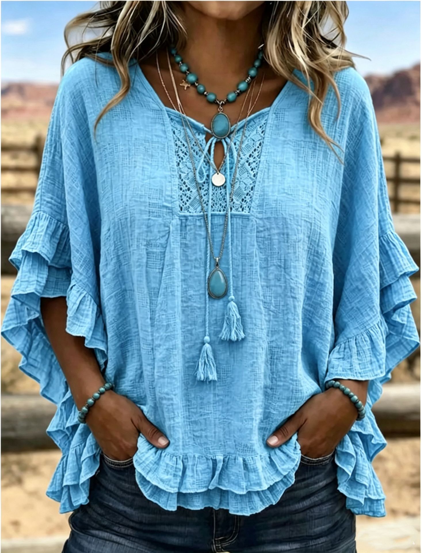 Vintage Art Patchwork Hollow Design Cotton And Linen Shirt