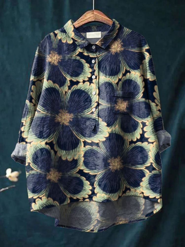 Women's Simple Colorful Flat Print Casual Cotton And Linen Shirt