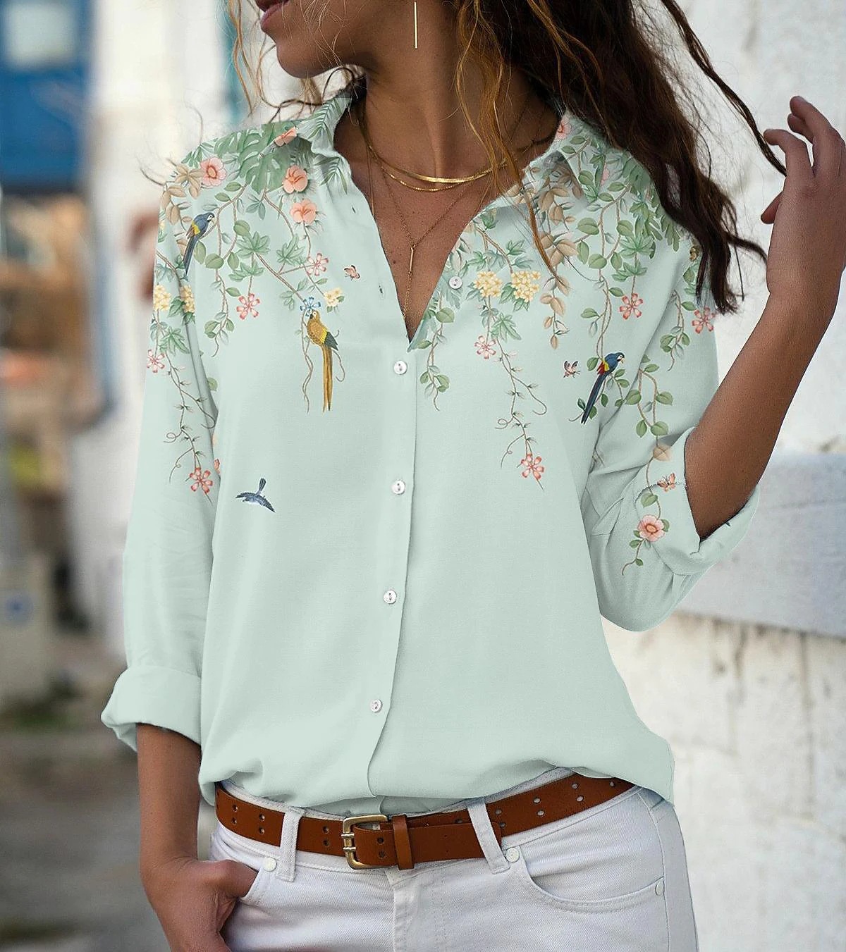 Ladies Loose Casual Long Sleeve Linen Shirt