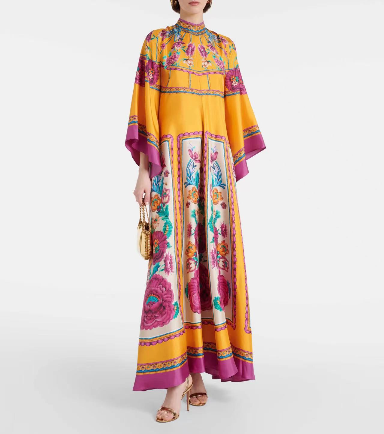 Exquisite Sunshine Floral Print Flowing Maxi Dress