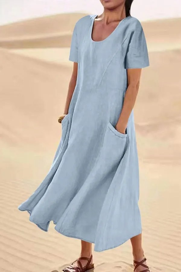 Women's Short-Sleeved Printed Long Dress