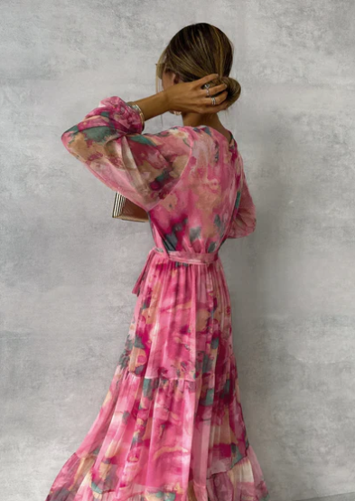 Cedar V-Neck Floral Wrap Dress – Lightweight, Long Sleeve Everyday Style