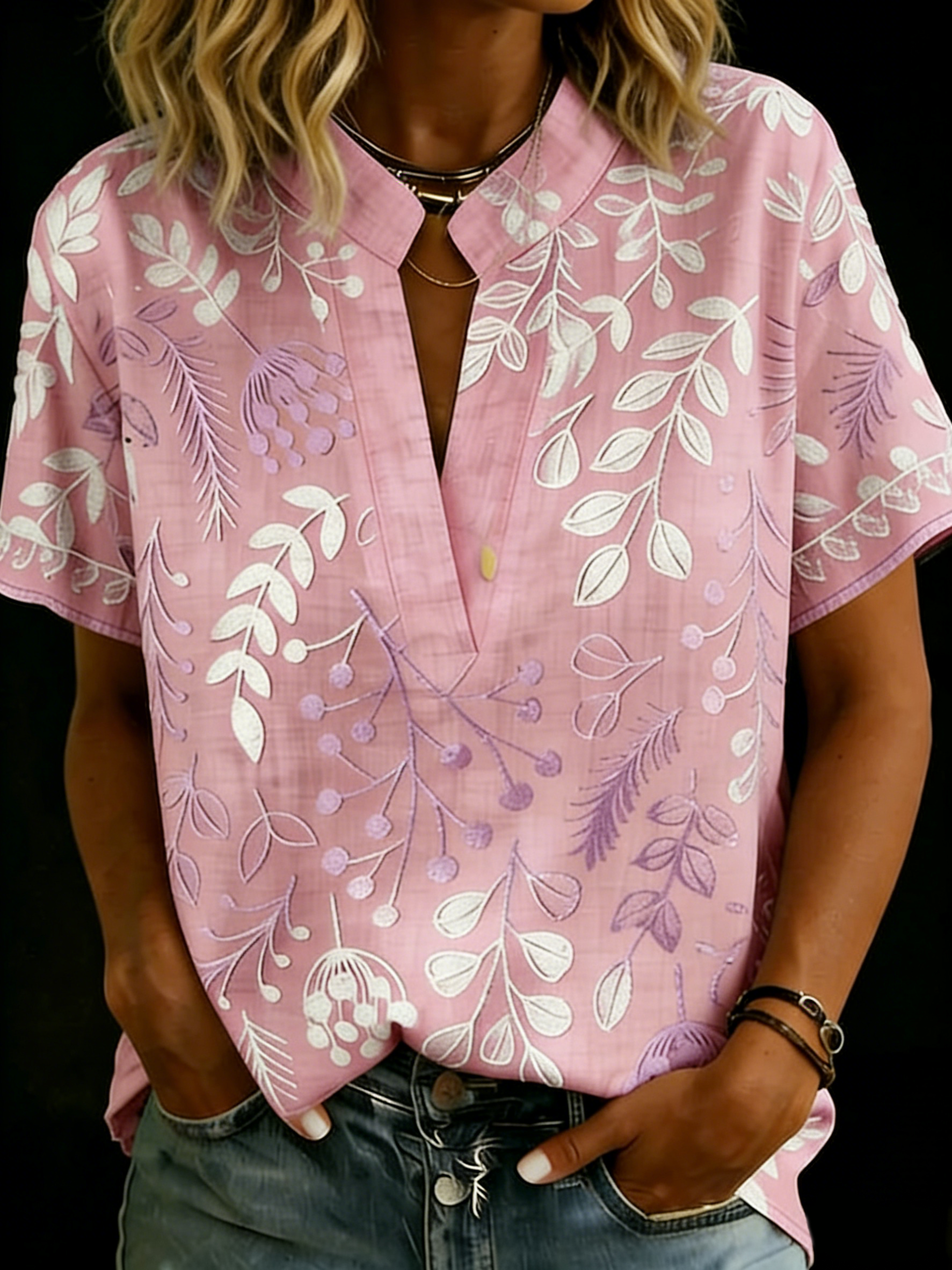 🔥 LIMITED TIME OFFER – 60% OFF TODAY ONLY  Minimalist V-neck Cotton Shirt Print Top