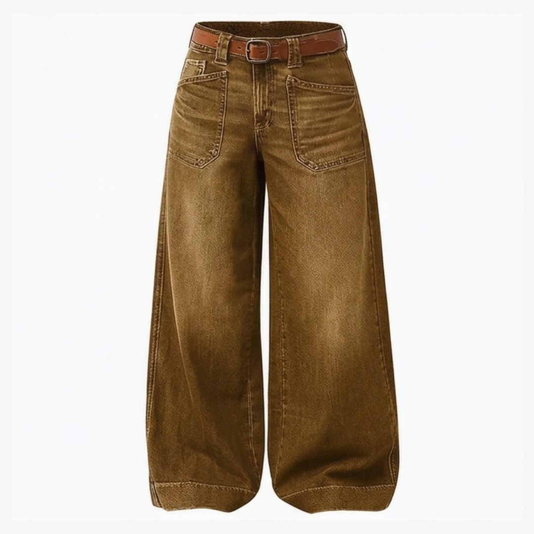 Women Patch Pocket Wide Leg Jeans