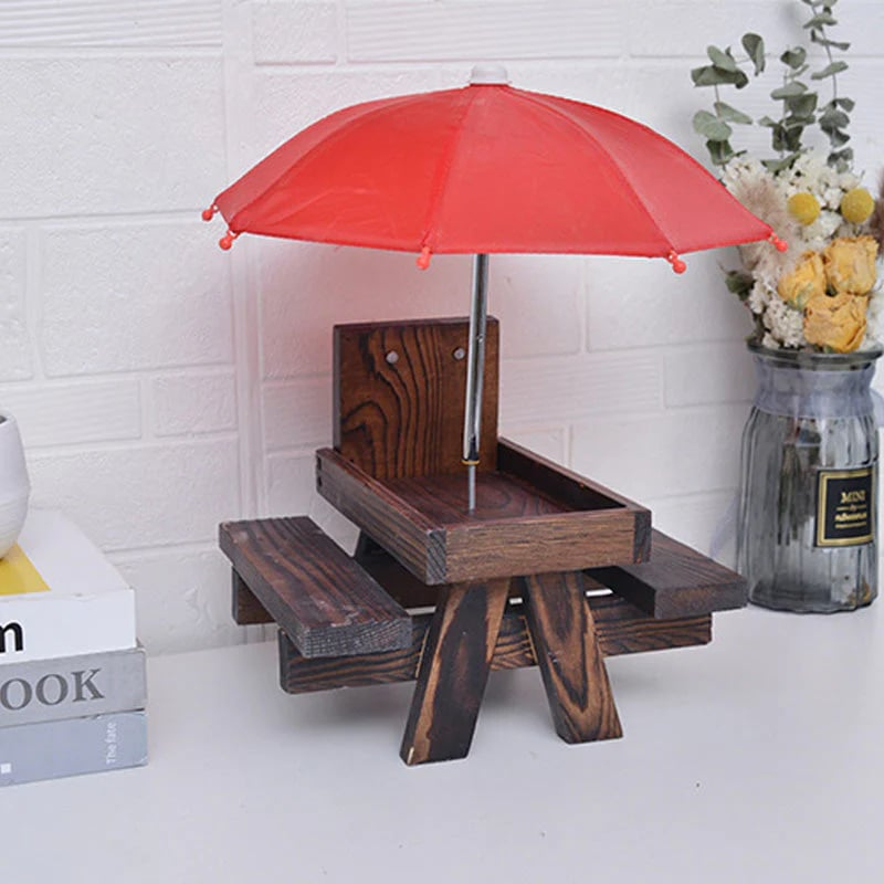 Wooden Squirrel Feeder Cute Picnic Table Design Umbrella Top