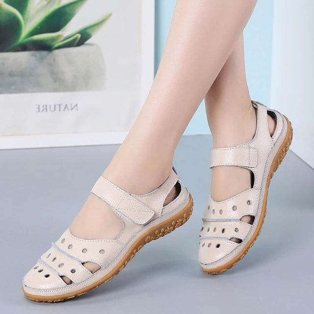 Women's Hollow Out Closed Toe Sandals, Non-slip Walking Shoes, Faux Leather Sandals