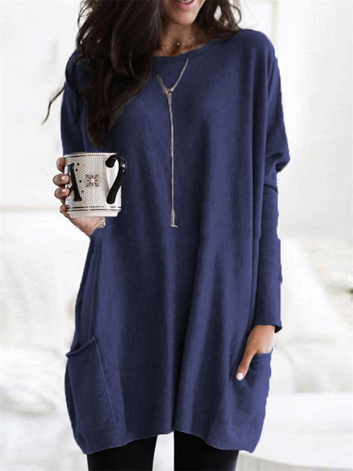Women's Relaxed Long Sleeve Crew Neck Shirts with Pockets