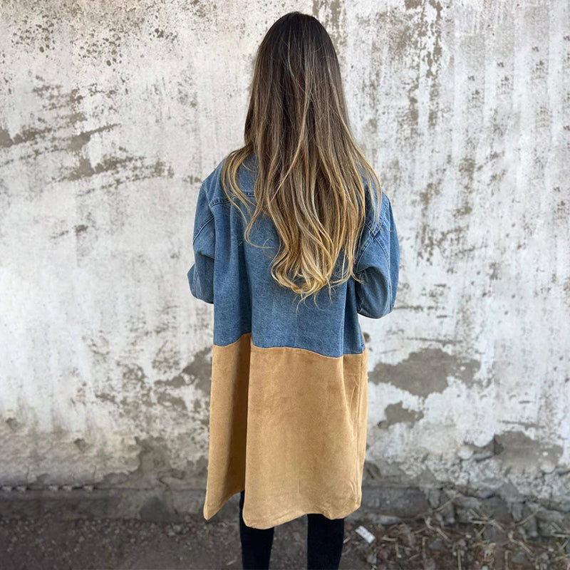 Mid-length jeans stitching trench coat