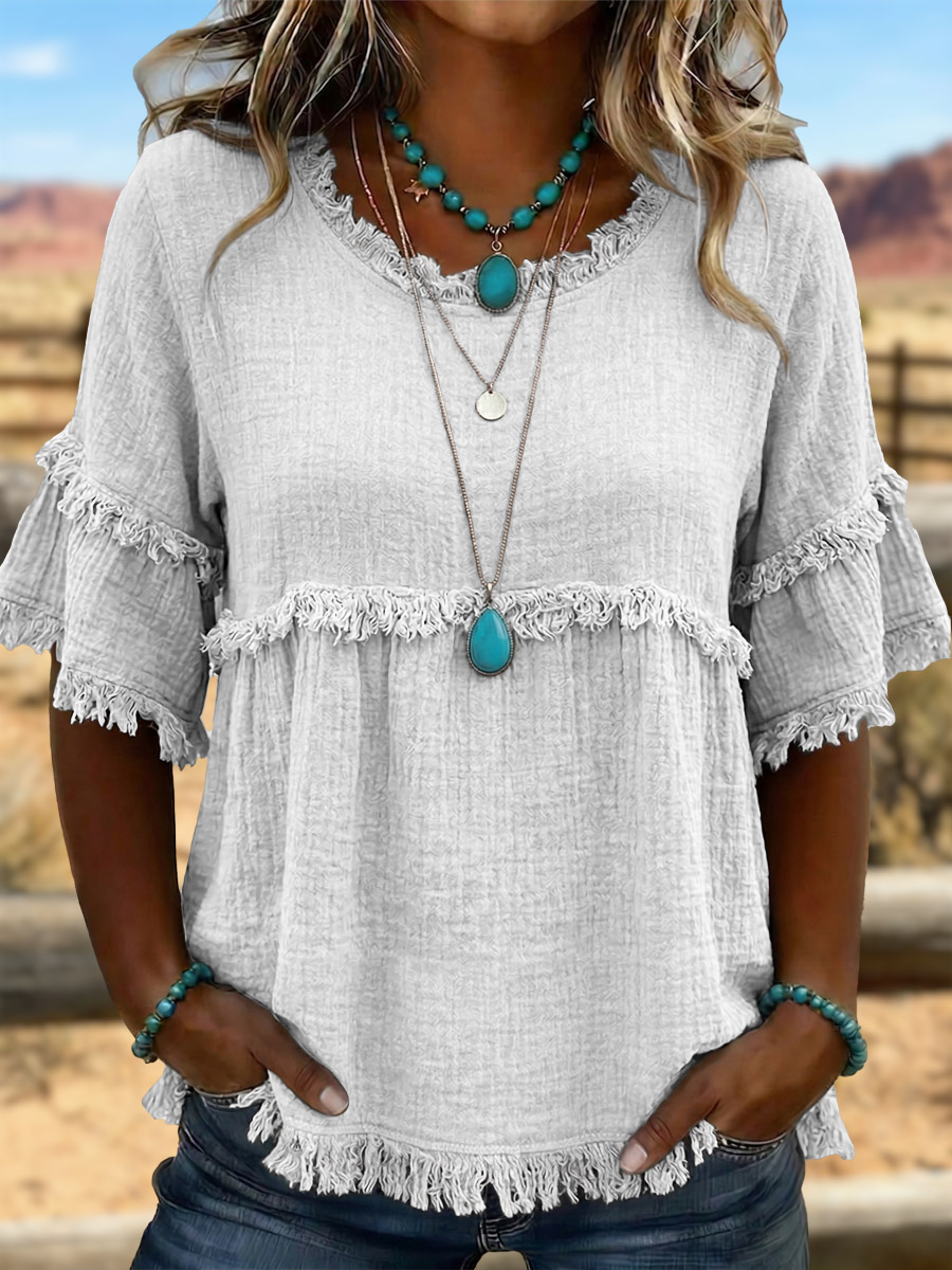 Vintage Art  Patchwork Cotton And Linen Shirt