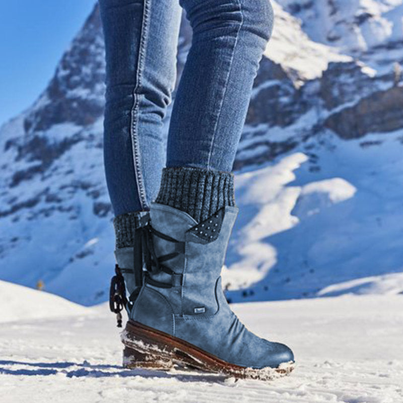 Warm Back Lace Up Leather Winter Boots