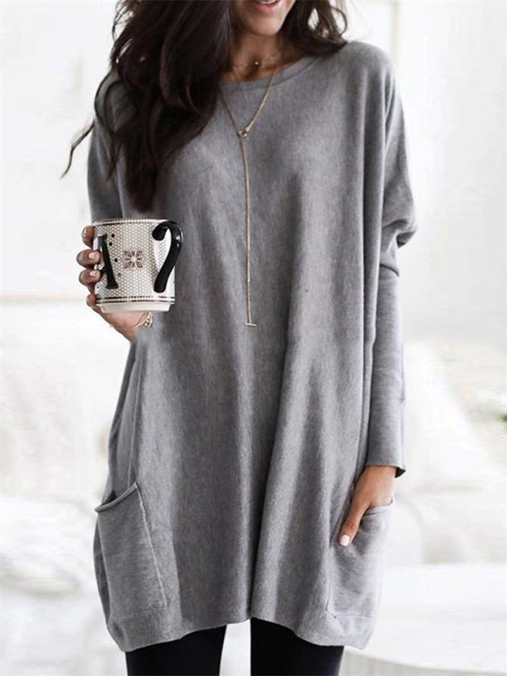 Women's Relaxed Long Sleeve Crew Neck Shirts with Pockets