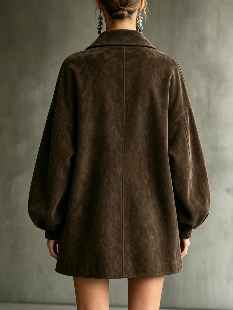 Back view showing oversized A-line silhouette