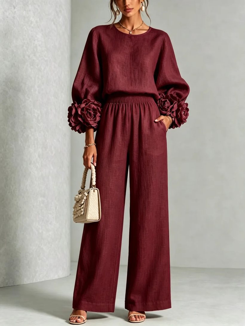 Camellia Cuff Set in Wine