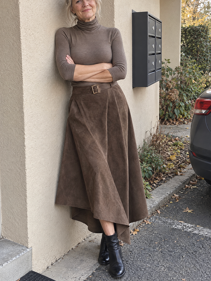 Suede skirt two-piece set (includes belt)