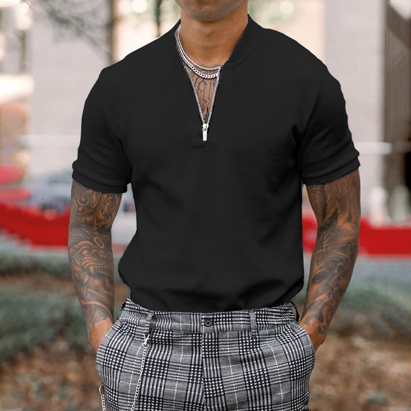 Gentleman business short-sleeved fitness zipper T-shirt
