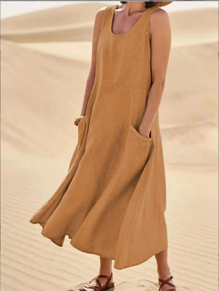 Last Day Promotion 50% OFF Women's Sleeveless Cotton And Linen Dress