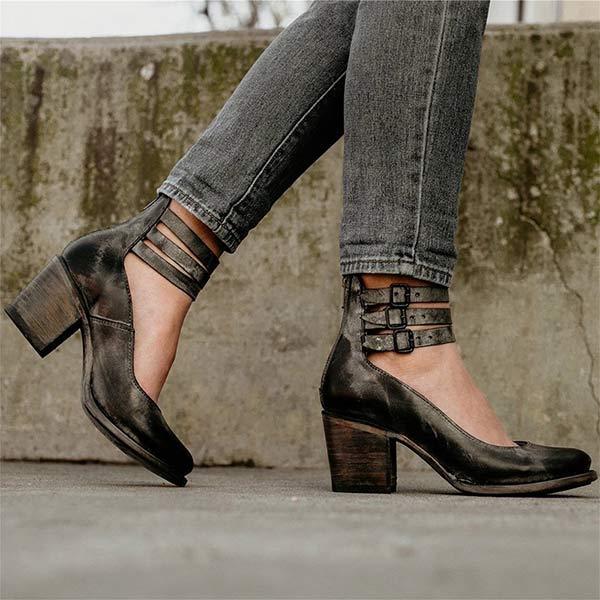 Women'S Retro High Heel Square Heel Pumps