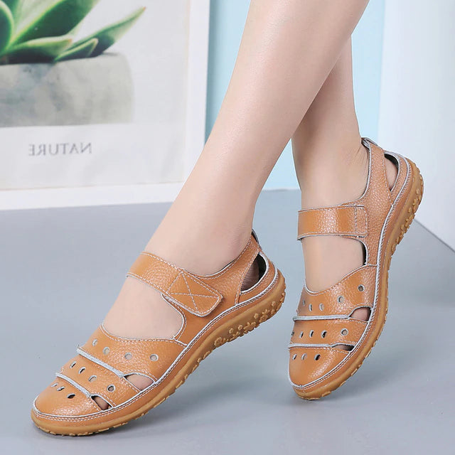 Women's Hollow Out Closed Toe Sandals, Non-slip Walking Shoes, Faux Leather Sandals