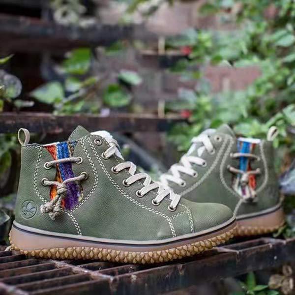 Women's Casual Lace-Up Flat Warm Ankle Boots
