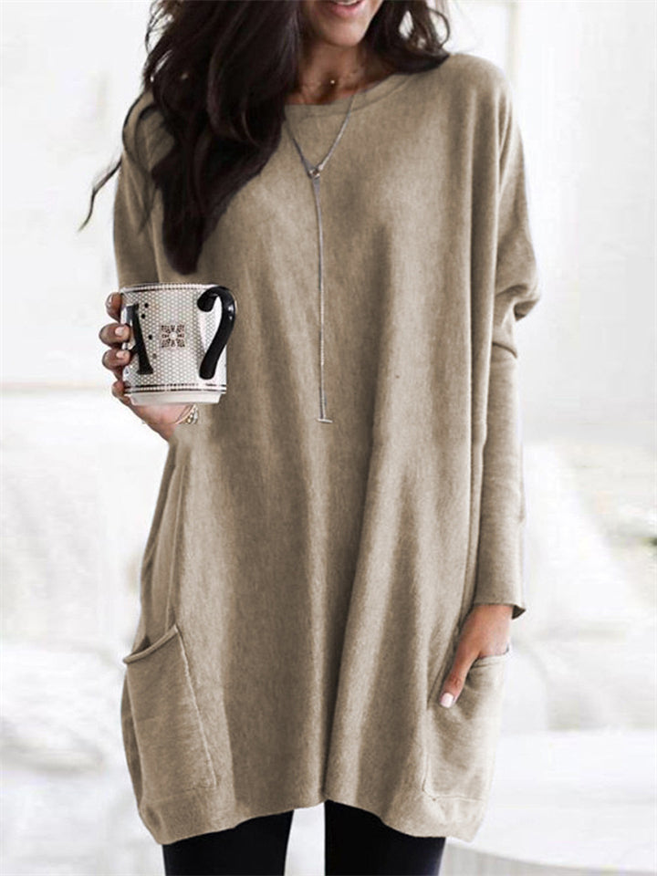 Women's Relaxed Long Sleeve Crew Neck Shirts with Pockets