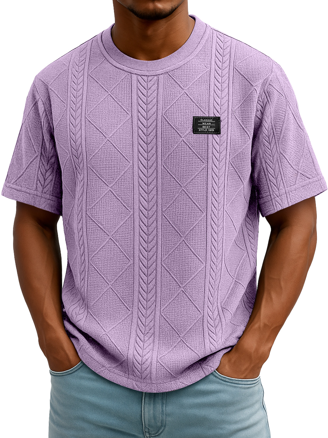 Men's Daily Round Neck Embroidered Logo Casual Texture Short Sleeve T-shirt