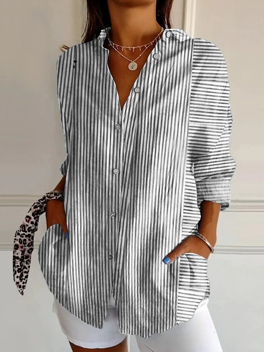 WOMEN'S ABSTRACT LINE COTTON LINEN SHIRT
