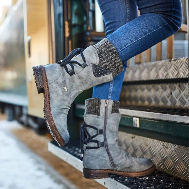 Warm Back Lace Up Leather Winter Boots