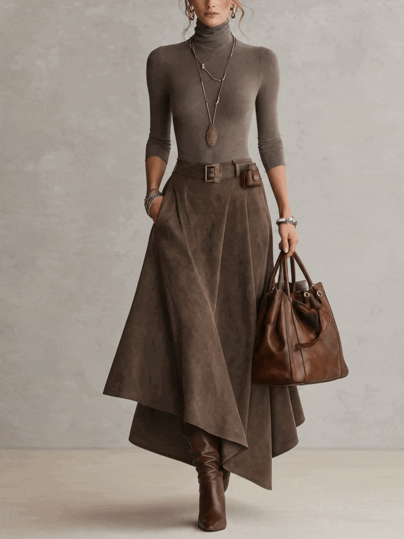 Suede skirt two-piece set (includes belt)