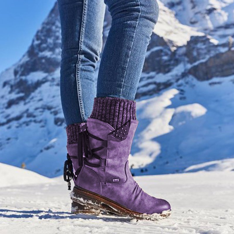 Warm Back Lace Up Leather Winter Boots
