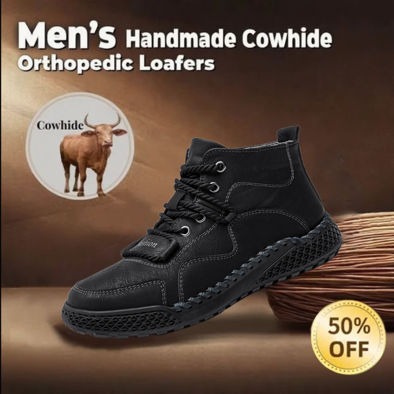 ⏰This Week 50% OFF🔥Casual leather arch support non-slip wear-resistant high-top loafers