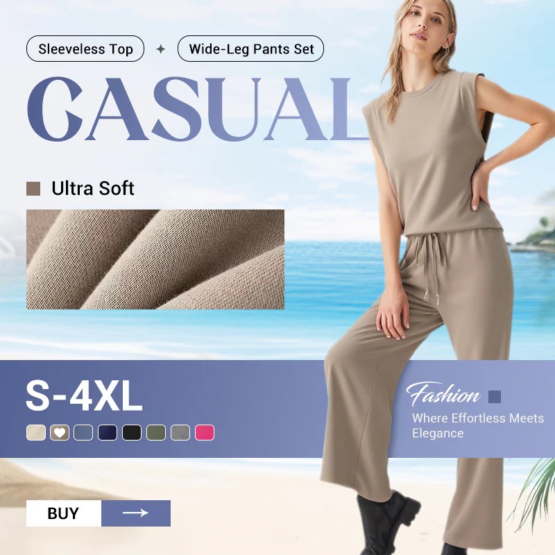 2025 New Women's Casual Sleeveless Top & Wide-Leg Pants Set