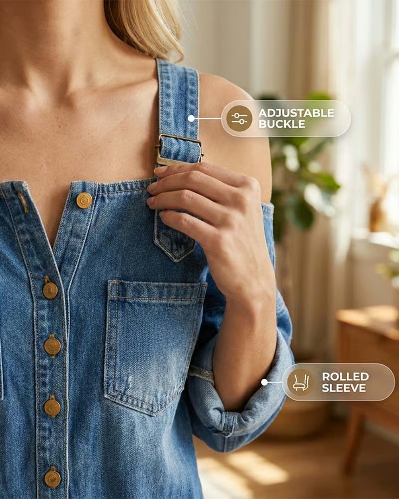 Spaghetti Strap Cold Shoulder Wide-Leg Denim Jumpsuit